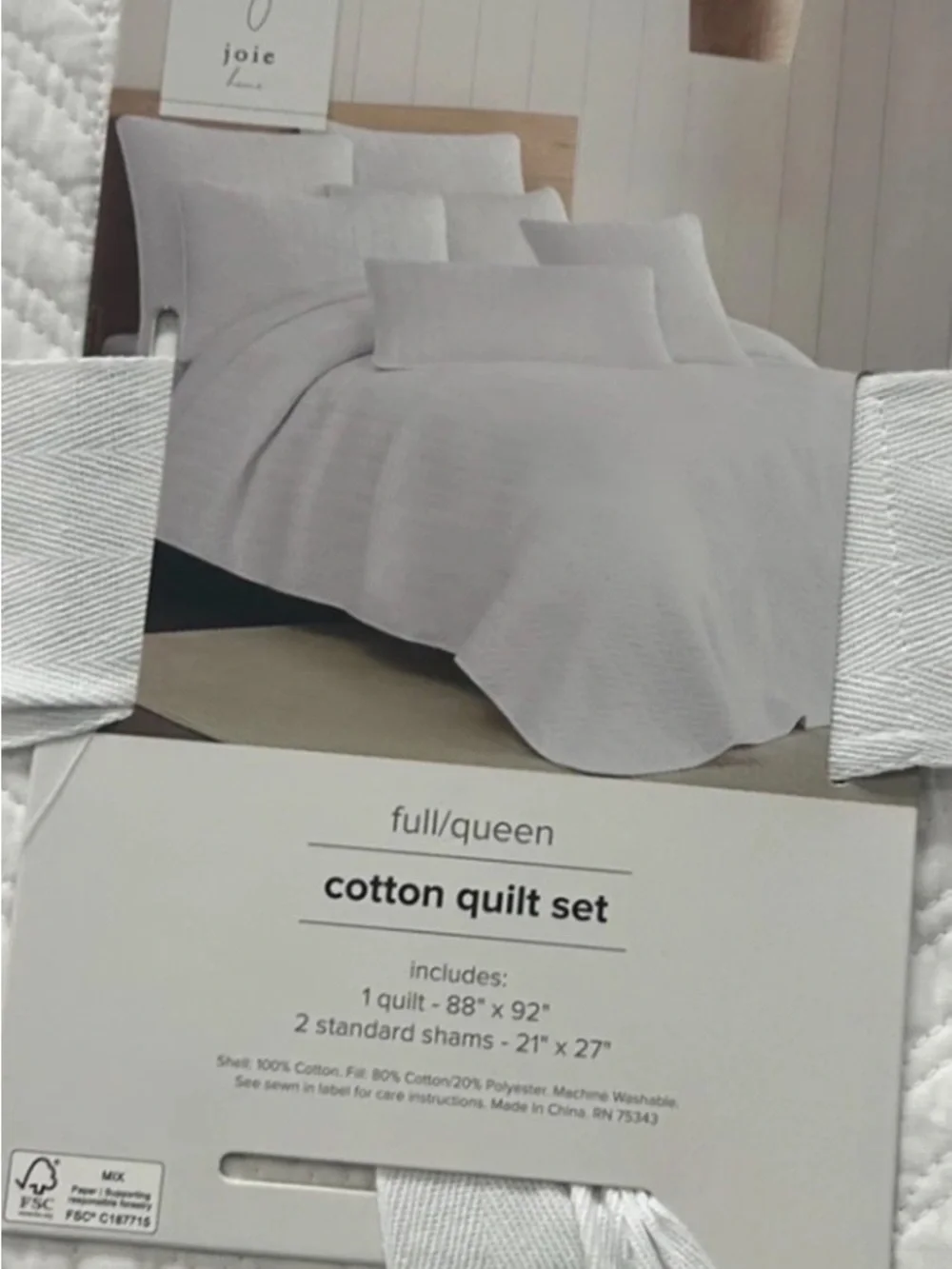 Joie White Full/Queen Cotton Quilt Set 88”x92”